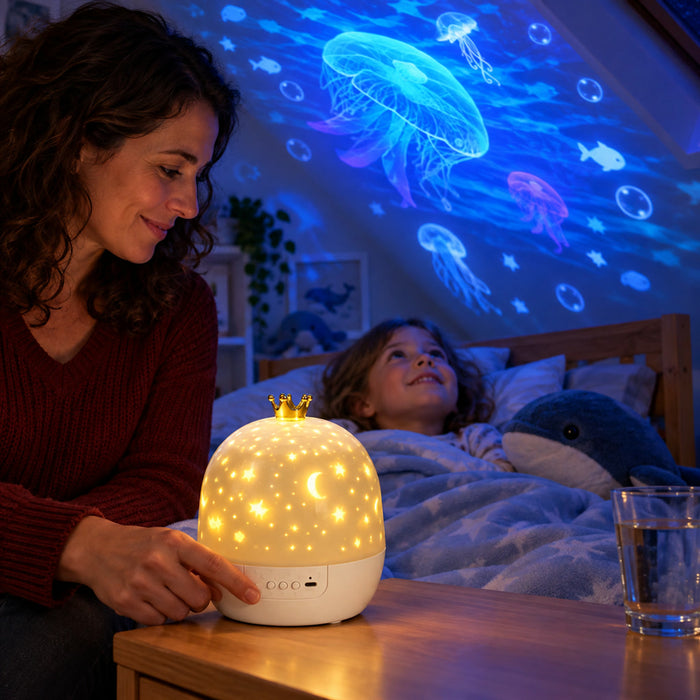 Kinder-Nachtlicht mit Ozean-Projektion für Kinderzimmer und Schlafzimmer – Projektor-Lampe mit Unterwasserwelt an Wand und Decke
