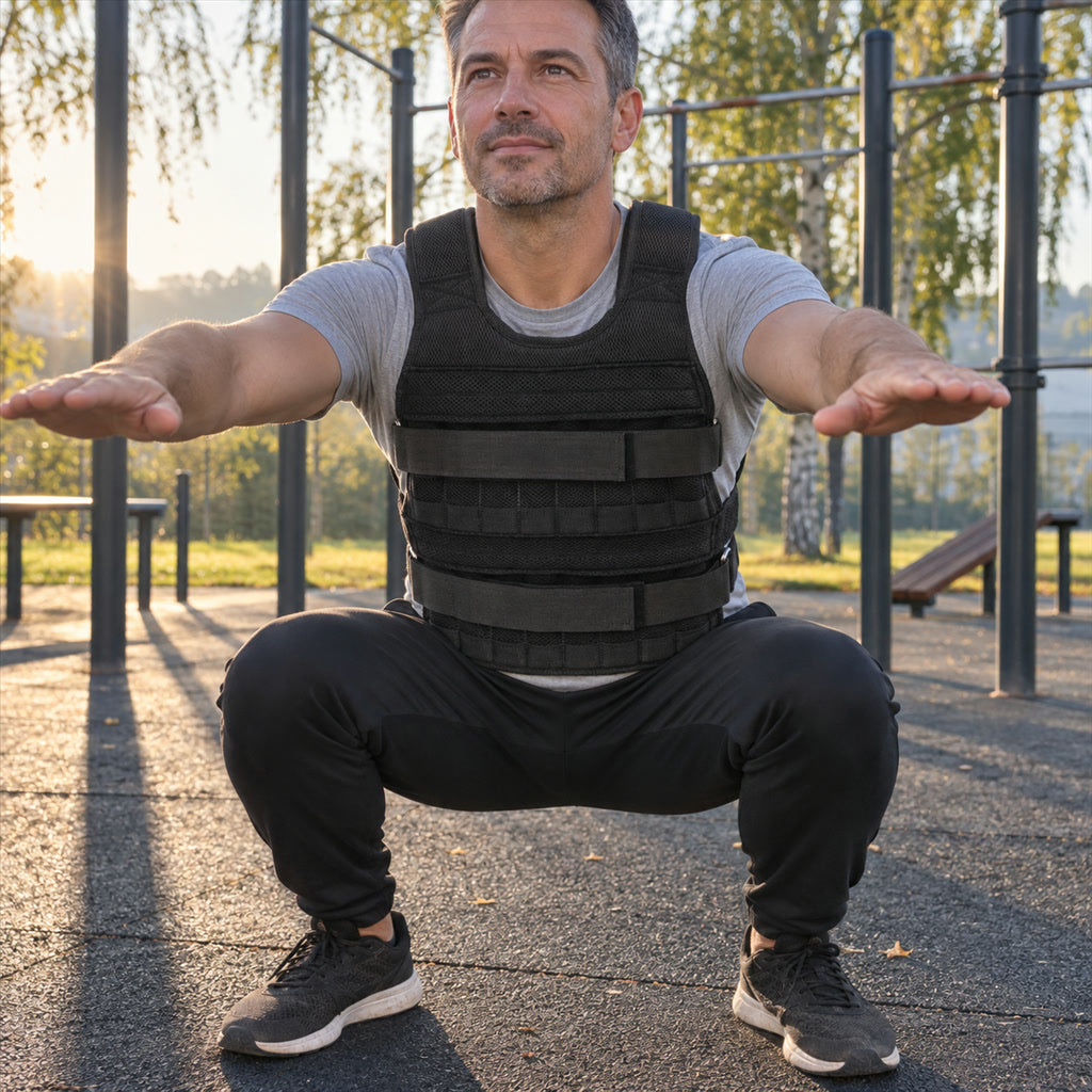 Gewichtsweste aus Mesh mit 32 Taschen für Krafttraining, Laufen und Boxen – bis ca. 15 kg befüllbar, ca. 44 × 55 cm, seitliche Schnallen