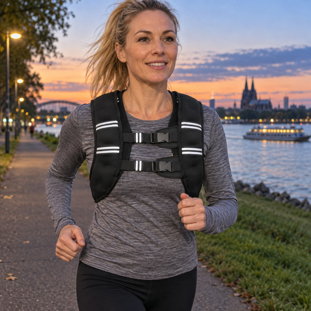 Gewichtsweste mit Eisensandfüllung und Reflexstreifen für Laufen, Wandern und HIIT – 3,6 oder 5,4 kg, verstellbare Schulter- und Hüftgurte