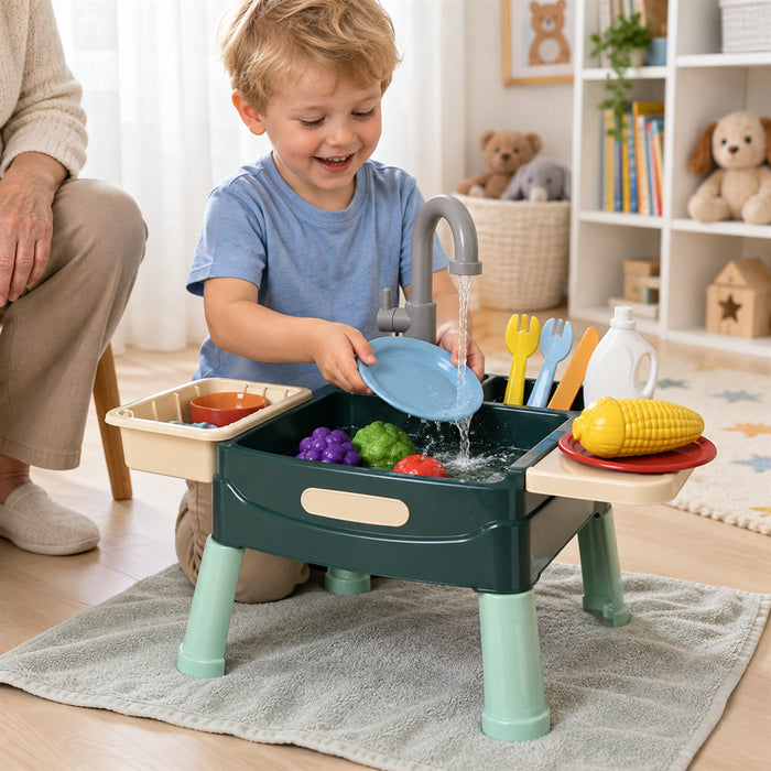 Kinder-Spielküche mit fließendem Wasser für Rollenspiele im Kinderzimmer – Spülbecken mit Wasserhahn, Grün, Rot oder Blau