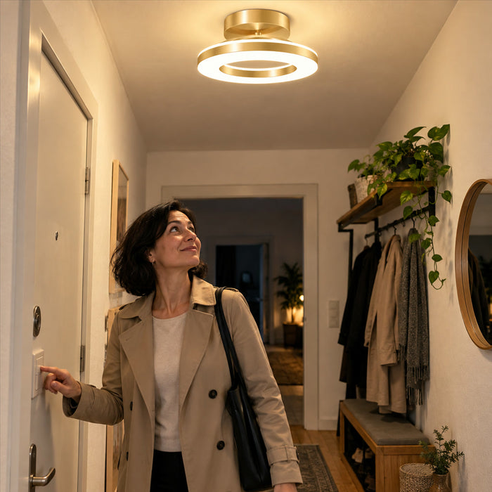 Runde LED-Deckenleuchte zum Aufbau für Schlafzimmer, Esszimmer und Flur – Lichtfarbe warm, neutral oder weiß wählbar, Schwarz oder Gold