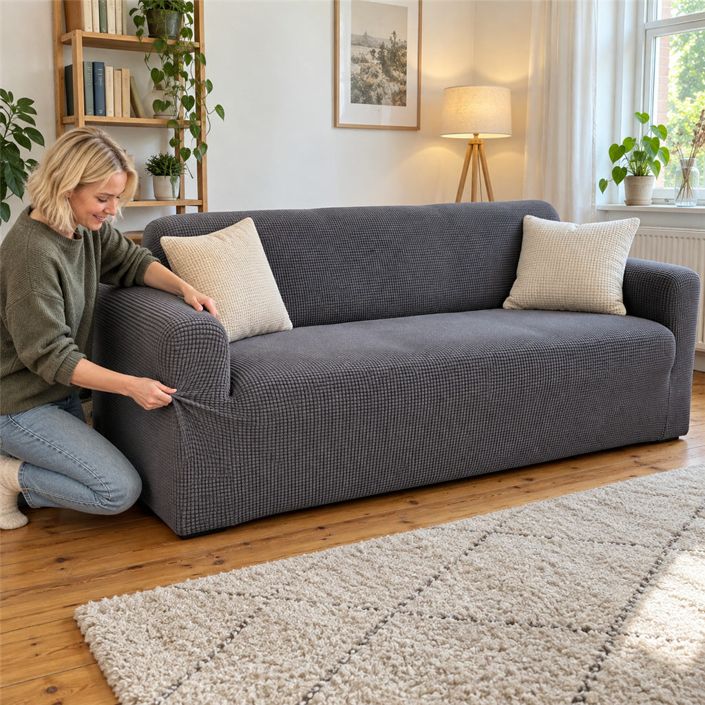 Elastischer Sofabezug als Schutzhülle für Sofa und Couch im Wohnzimmer – dehnbar, zum Überziehen, maschinenwaschbar, in 10 Farben