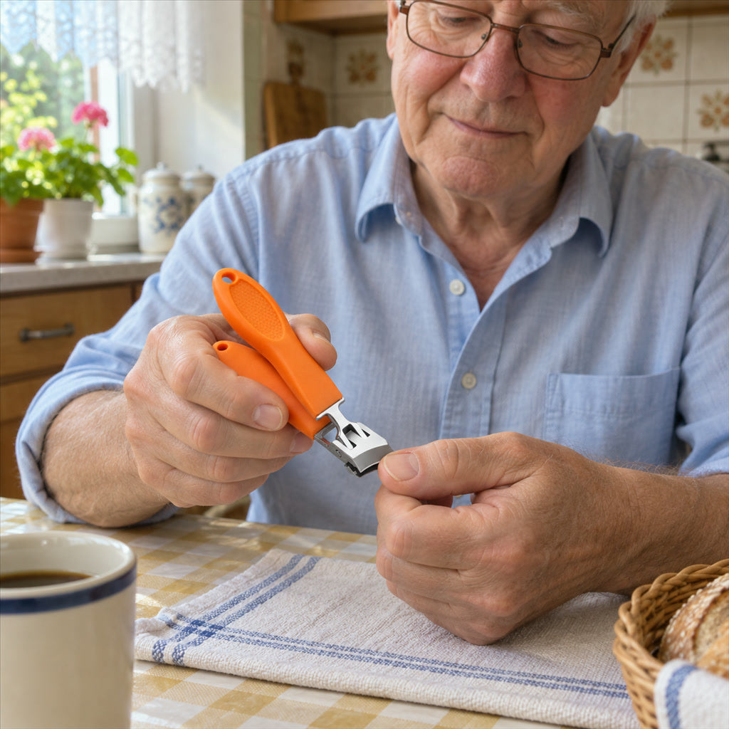 Extra großer Nagelknipser aus Edelstahl für dicke und harte Fußnägel und Fingernägel – breite Schneidöffnung, rutschfester Griff, Orange oder Schwarz