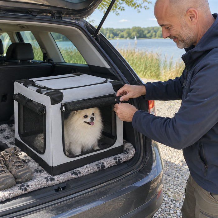 Faltbare Hundebox aus Oxford-Gewebe für kleine Hunde und Katzen auf Reisen und zu Hause – ca. 50 × 35 × 35 cm, Netzfenster, 0,8 kg, 3 Farben