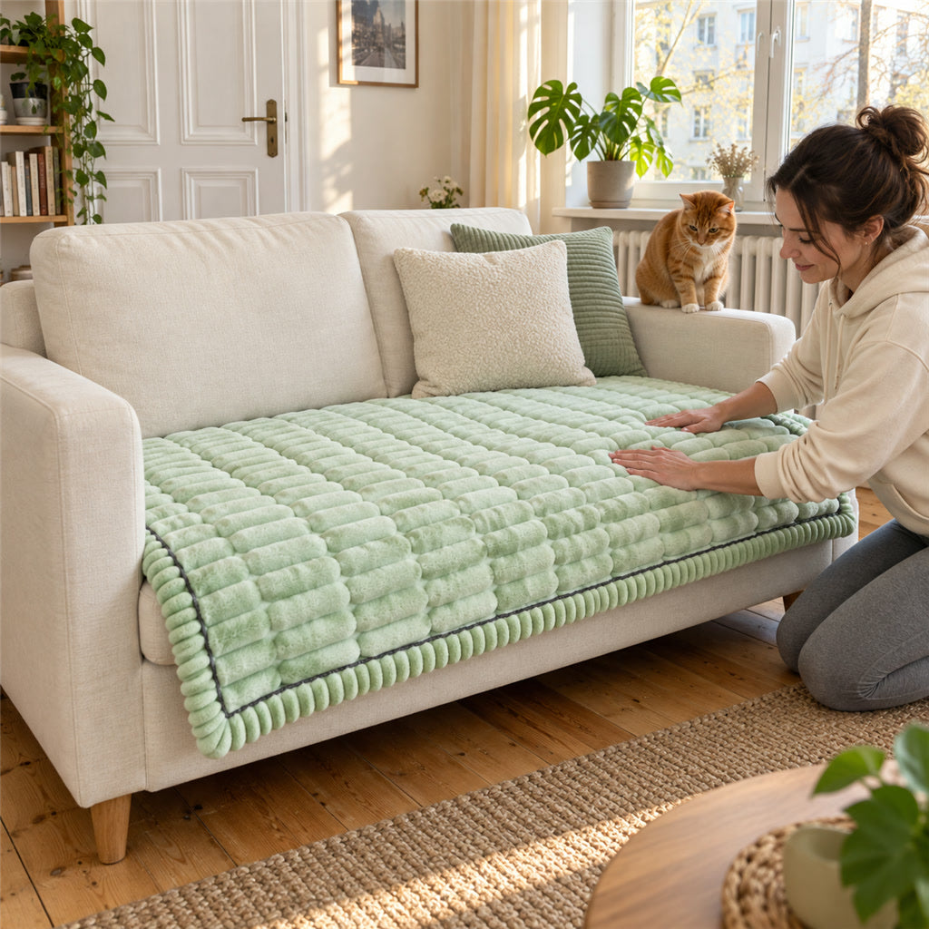 Plüschiger Sofaüberwurf mit Streifenmuster und rutschfester Rückseite für Sofa und Couch – 70 × 70 bis 110 × 240 cm, waschbar, in 5 Farben