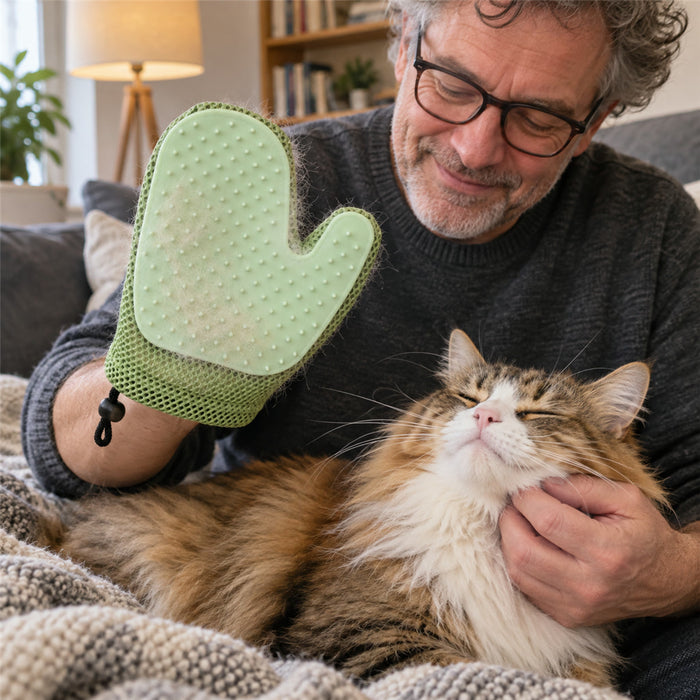 Fellpflege-Handschuh 2-in-1 für Katzen zum Bürsten und Massieren – Gummi und Mesh, ca. 23 × 15 cm, linke oder rechte Hand, in 3 Farben