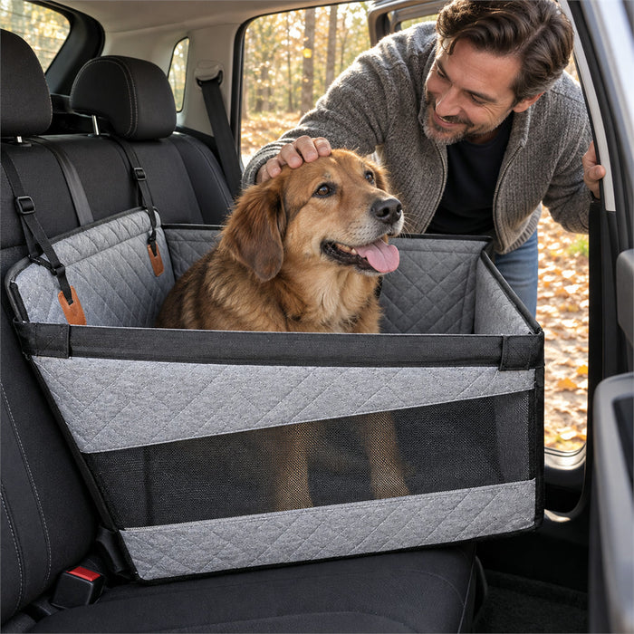 Gepolsterter Hunde-Autositz mit Memory-Schaum und verstärkten Seitenwänden für die Rückbank – ca. 56 × 56 × 40 cm, bis 50 kg, wasserdicht, 2 Farben