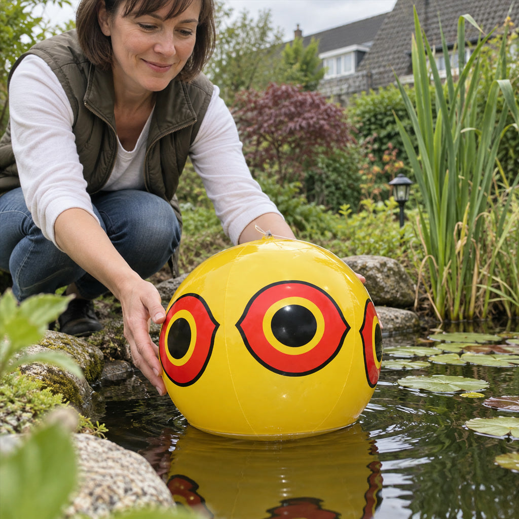 Aufblasbarer Vogelschreck-Ballon aus PVC mit Greifvogelaugen für Garten, Balkon und Teich – Ø ca. 40 cm, rund, schwimmfähig, reflektierend
