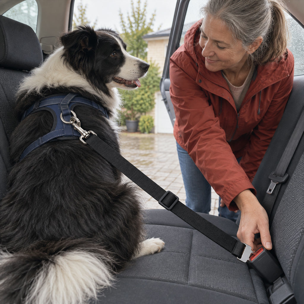 Verstellbarer Sicherheitsgurt für Hunde und Katzen aus Nylon für Autofahrten und Reisen – 38–69 cm, für Halsband oder Geschirr, in 6 Farben