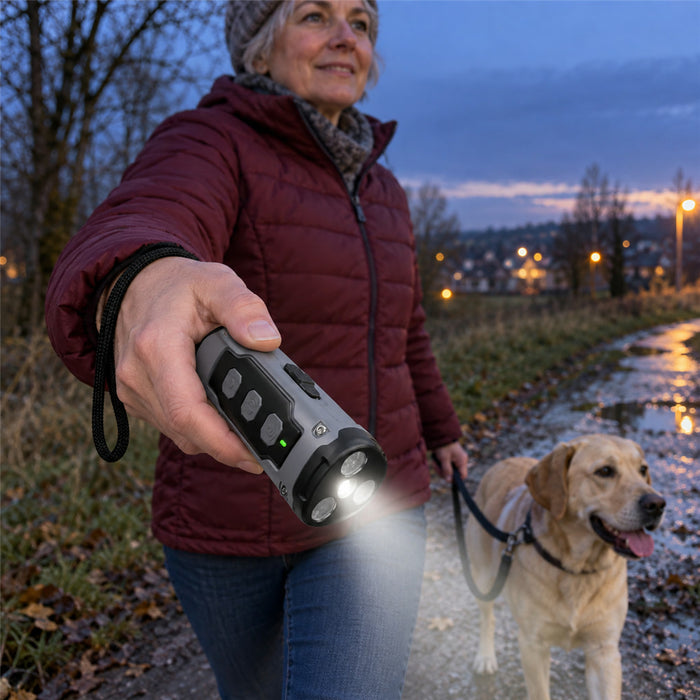 Ultraschall-Antibellgerät mit LED-Lampe für Hundetraining zu Hause und unterwegs – Taschenformat, 20–25 kHz, 2 Modi, bis 30 m, Akku, 2 Farben