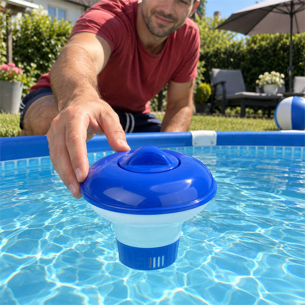 Schwimmender Chlordosierer aus ABS für Pool, Whirlpool und Spa – verstellbare Abgabe, Drehverschluss, für Chlor- und Bromtabletten