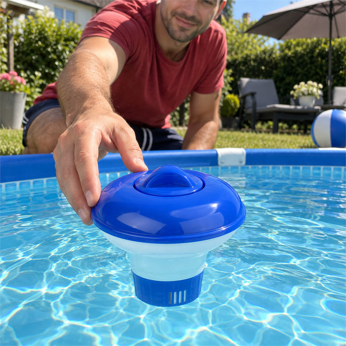 Schwimmender Chlordosierer aus ABS für Pool, Whirlpool und Spa – verstellbare Abgabe, Drehverschluss, für Chlor- und Bromtabletten