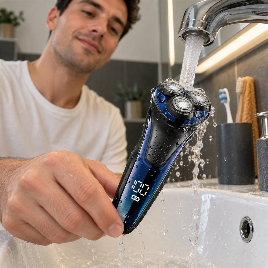 Elektrorasierer für Herren mit 3D-Flexkopf und LED-Akkuanzeige für die tägliche Rasur – 800 mAh, bis 90 Minuten, USB, abspülbar, leise