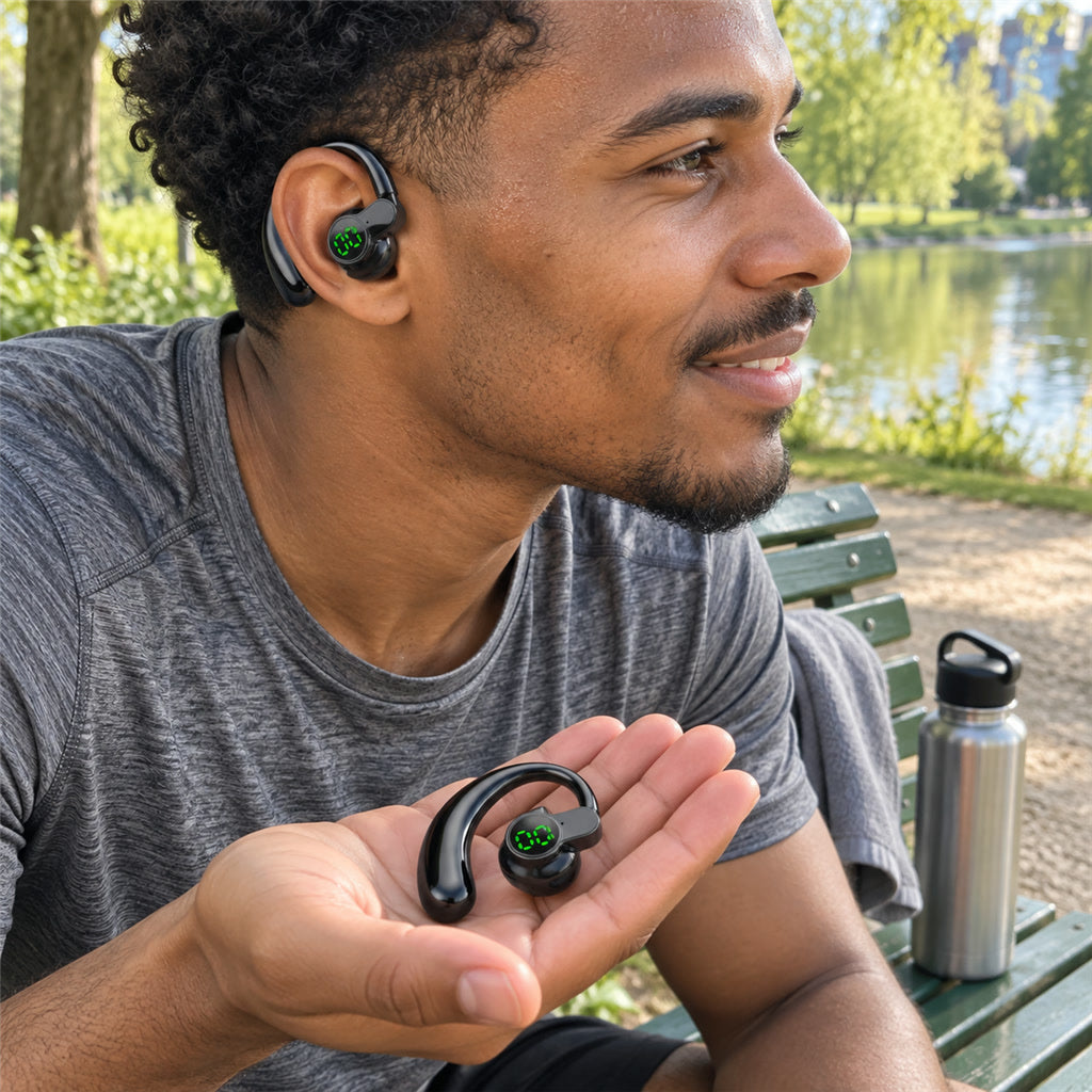 Offene Bluetooth-Ohrbügel-Kopfhörer mit Luftleitung für Sport und Alltag – Bluetooth 5.4, bis 20 h, Mikrofon, Touch-Bedienung, Schwarz oder Weiß