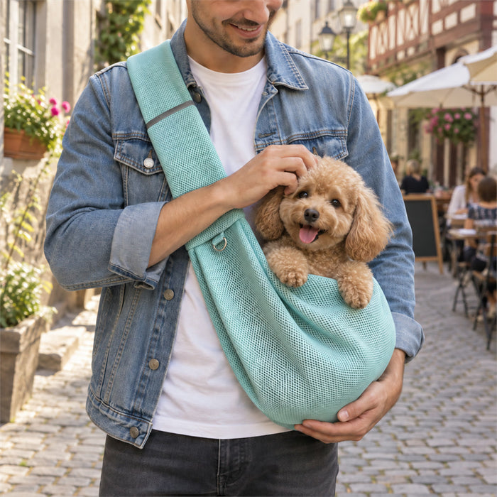 Atmungsaktive Hunde-Umhängetasche für kleine Hunde bei Spaziergängen und Ausflügen – bis ca. 7 kg, offene Oberseite, verstellbarer Gurt, 6 Farben