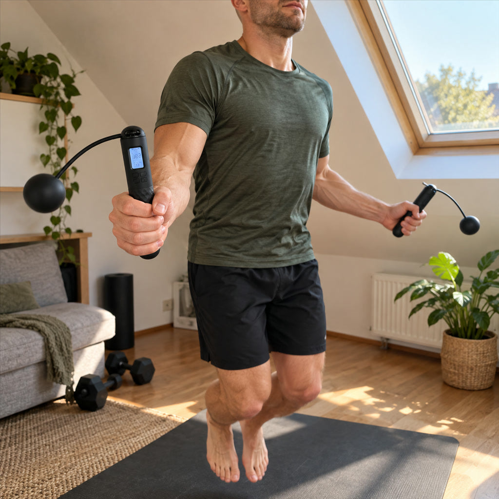 Seilloses Springseil mit Zähler und beschwerten Griffen für Training zu Hause und in kleinen Räumen – LCD-Anzeige für Zeit und Sprünge, 7 Farben