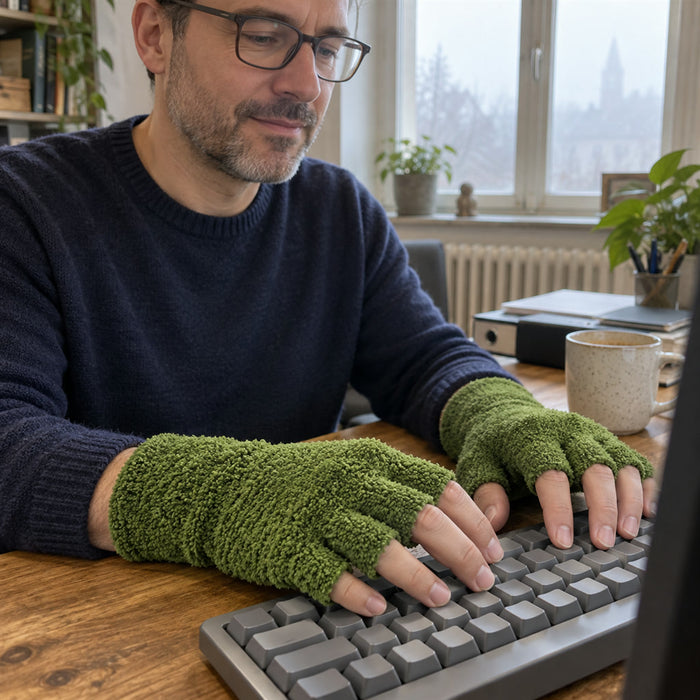 Warme Halbfinger-Strickhandschuhe für Winter, Büro und Smartphone – Strickhandschuhe mit freien Fingerkuppen, 6 Farben