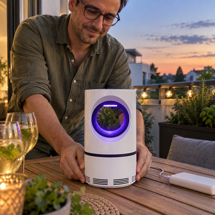 UV-Insektenfalle mit Ventilator gegen Mücken und Fliegen für Schlafzimmer, Küche und Terrasse – 6 UV-LEDs, 368 nm, USB, ca. 30 dB, ohne Chemie
