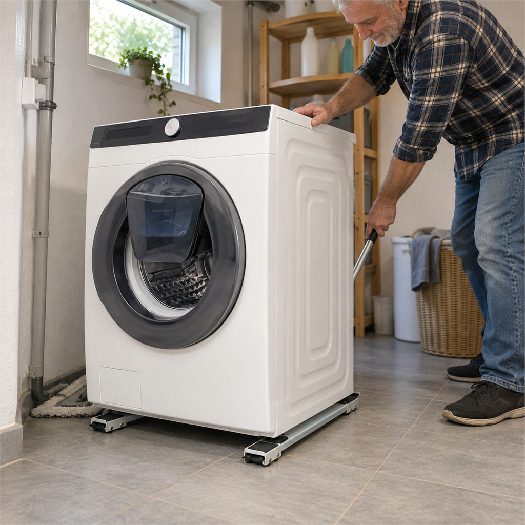 Ausziehbarer Möbelroller für Kühlschrank, Waschmaschine und Trockner – bis 300 kg, 45 bis 70 cm breit, 24 Rollen, Bremsen, 4 cm Bodenfreiheit