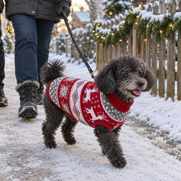 Gestrickter Weihnachtspullover mit Rentiermotiv für kleine und mittelgroße Hunde für Adventszeit und kalte Tage – Rollkragen, Rot, S bis XL