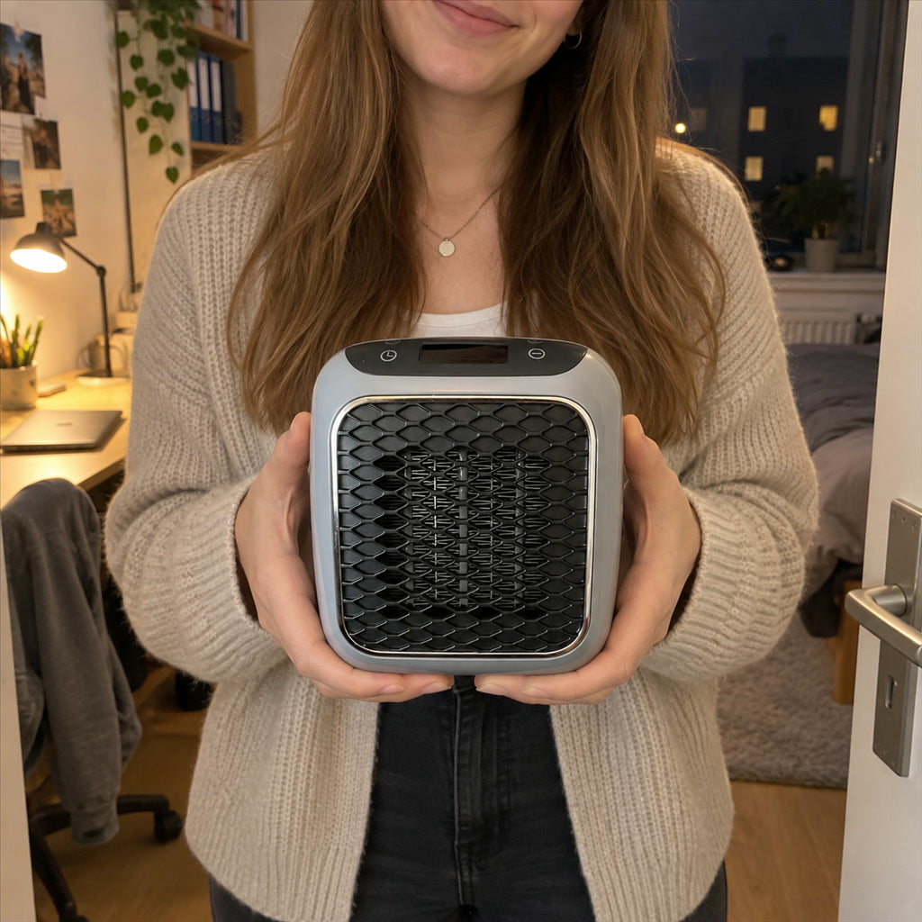 Kompaktes Elektro-Heizgerät mit Timer für Schlafzimmer, Büro und Wohnheim – 800 W, Kipp- und Überhitzungsschutz, leise, ca. 27 × 16 × 16 cm