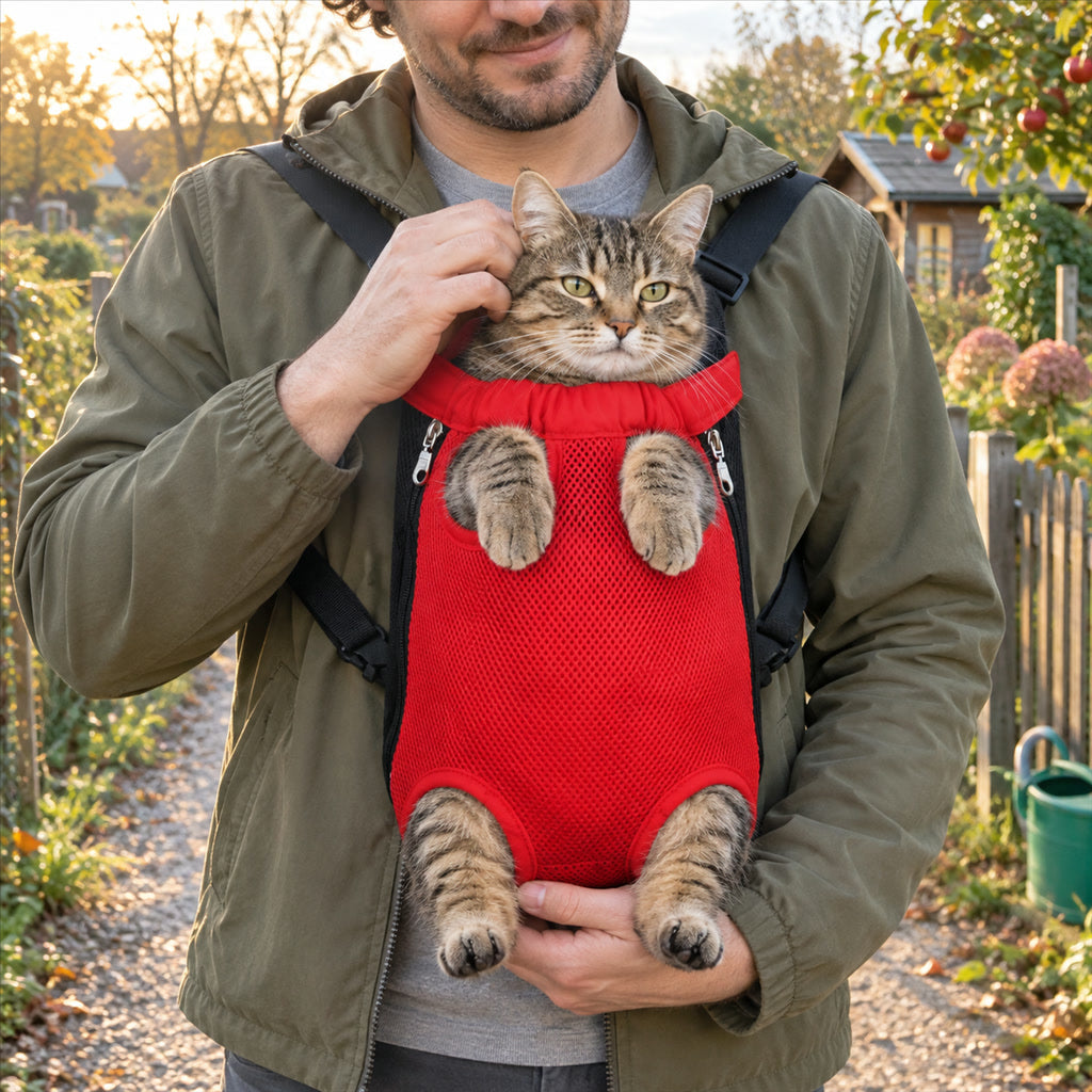 Tragetasche für Katzen und kleine Hunde zum Tragen vor Bauch oder Rücken – 4 Größen bis ca. 8,6 kg, Netzeinsätze, gepolsterte Gurte, 6 Farben
