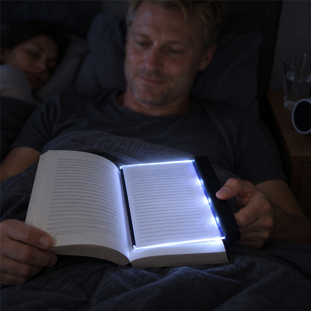 LED-Leseplatte zum Auflegen auf die Buchseite zum Lesen am Abend, auf Reisen und beim Lernen – flache, transparente Leuchtplatte, dimmbar, leicht