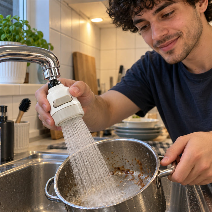 Drehbarer Wasserhahn-Aufsatz mit 3 Strahlarten für Spüle und Küchenarbeit – 360° schwenkbar, ausziehbar ca. 5–13 cm, Kunststoff, ohne Werkzeug