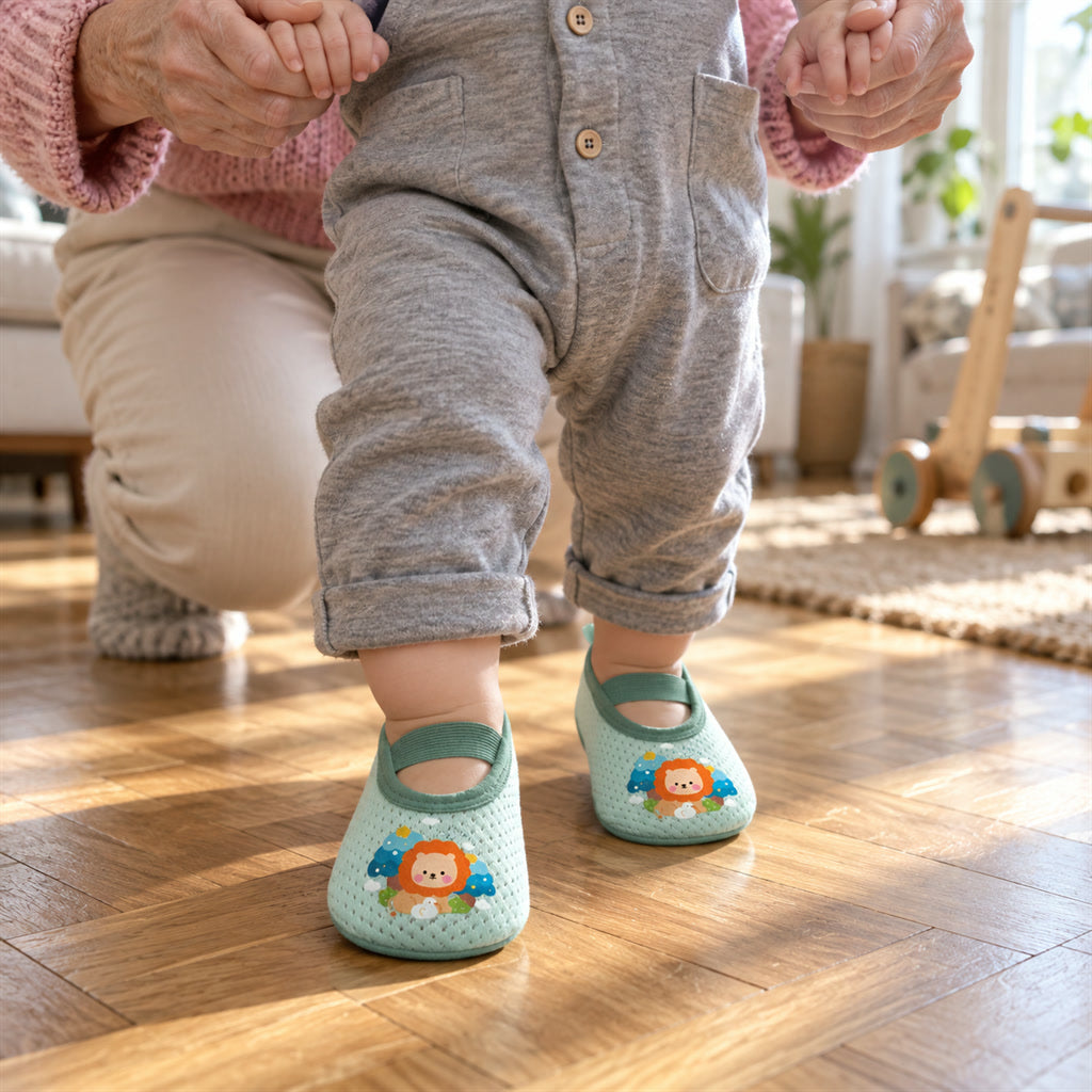 Rutschfeste Babyschuhe mit Cartoon-Tiermotiv für die ersten Schritte drinnen – Lauflernschuhe in S bis XL, 7 Motive