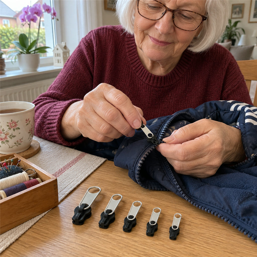 Ersatz-Reißverschlusszipper zum Aufstecken für Jacken, Rucksäcke, Koffer und Zelte – 6 Stück in abgestuften Größen, für Reißverschluss-Größen 3 bis 10