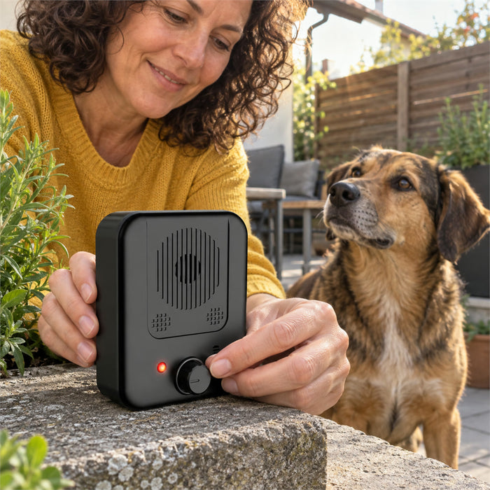 Automatisches Ultraschall-Antibellgerät für Hunde für Haus, Garten und Terrasse – 3 Frequenzstufen, wasserdicht, kabellos, per USB aufladbar