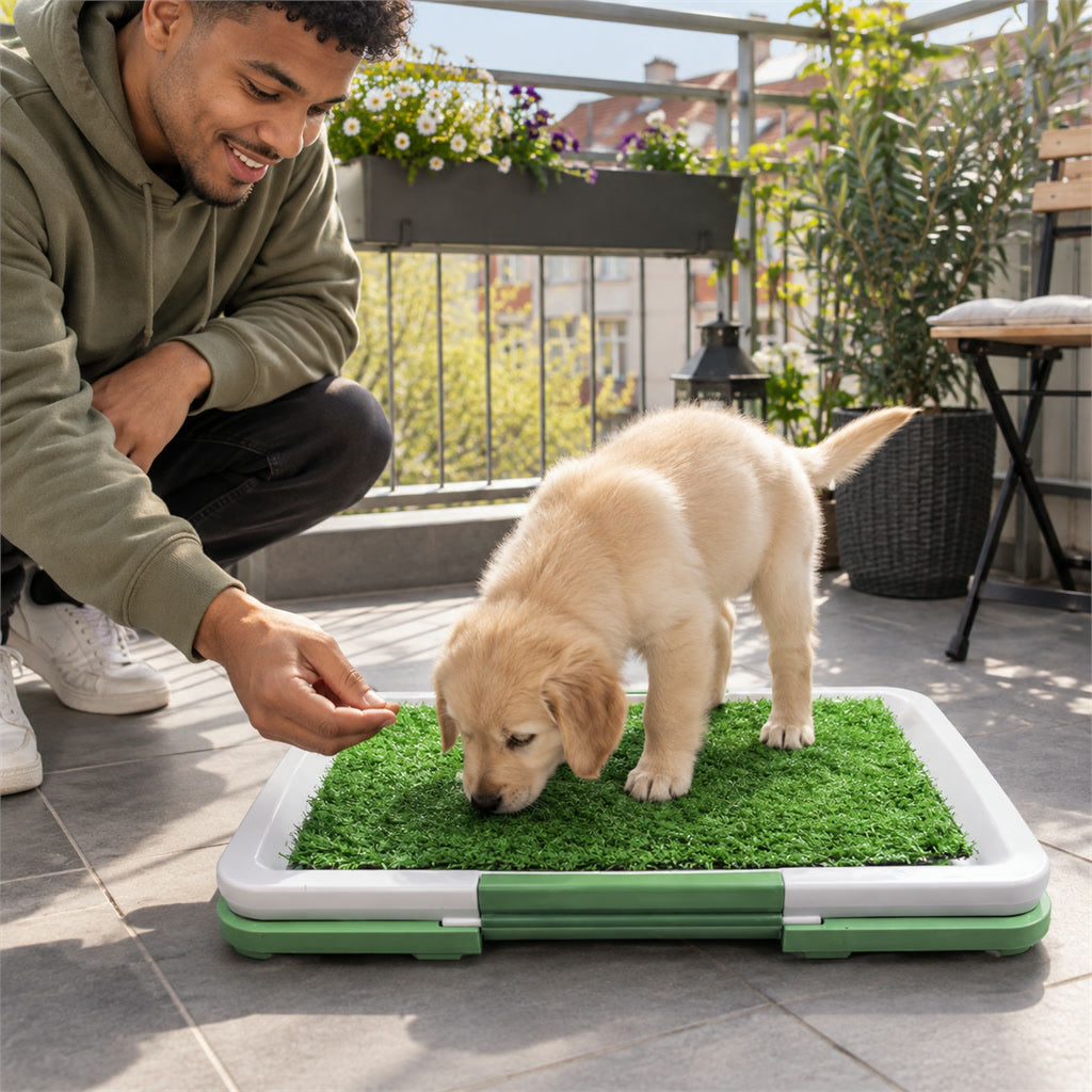 Hundetoilette mit Kunstrasen-Oberfläche für Wohnung und Terrasse – ca. 65 × 50 cm, 3-lagig, herausnehmbare Wanne, rutschfester Boden