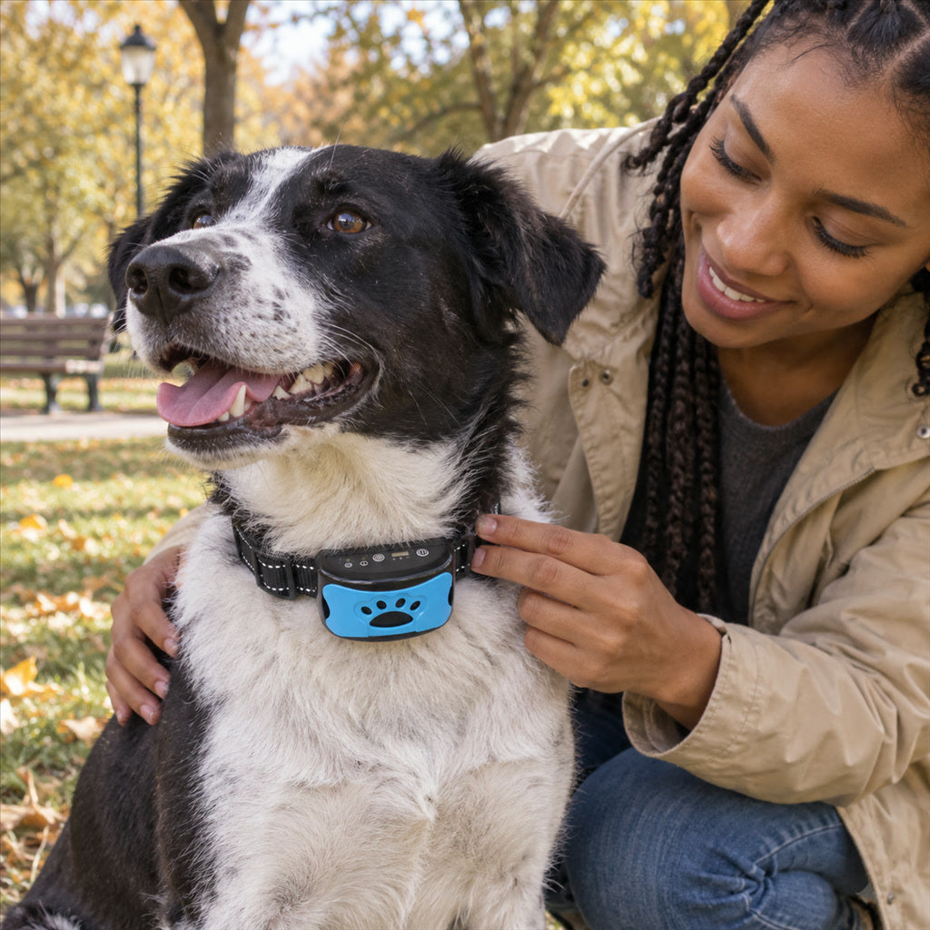 Antibell-Halsband mit Ton und Vibration ohne Stromimpuls fürs Hundetraining – für Hunde von ca. 3,6 bis 54 kg, einstellbare Empfindlichkeit, USB-Akku