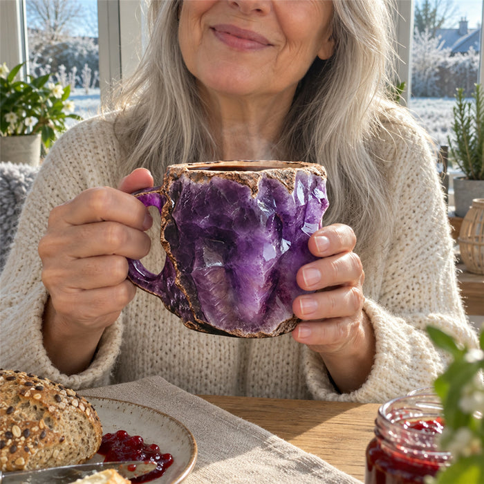 Kaffeetasse in Mineralkristall-Optik aus Kunstharz für Kaffee und Tee im Alltag – spülmaschinengeeignet, ergonomischer Henkel, in 12 Farben
