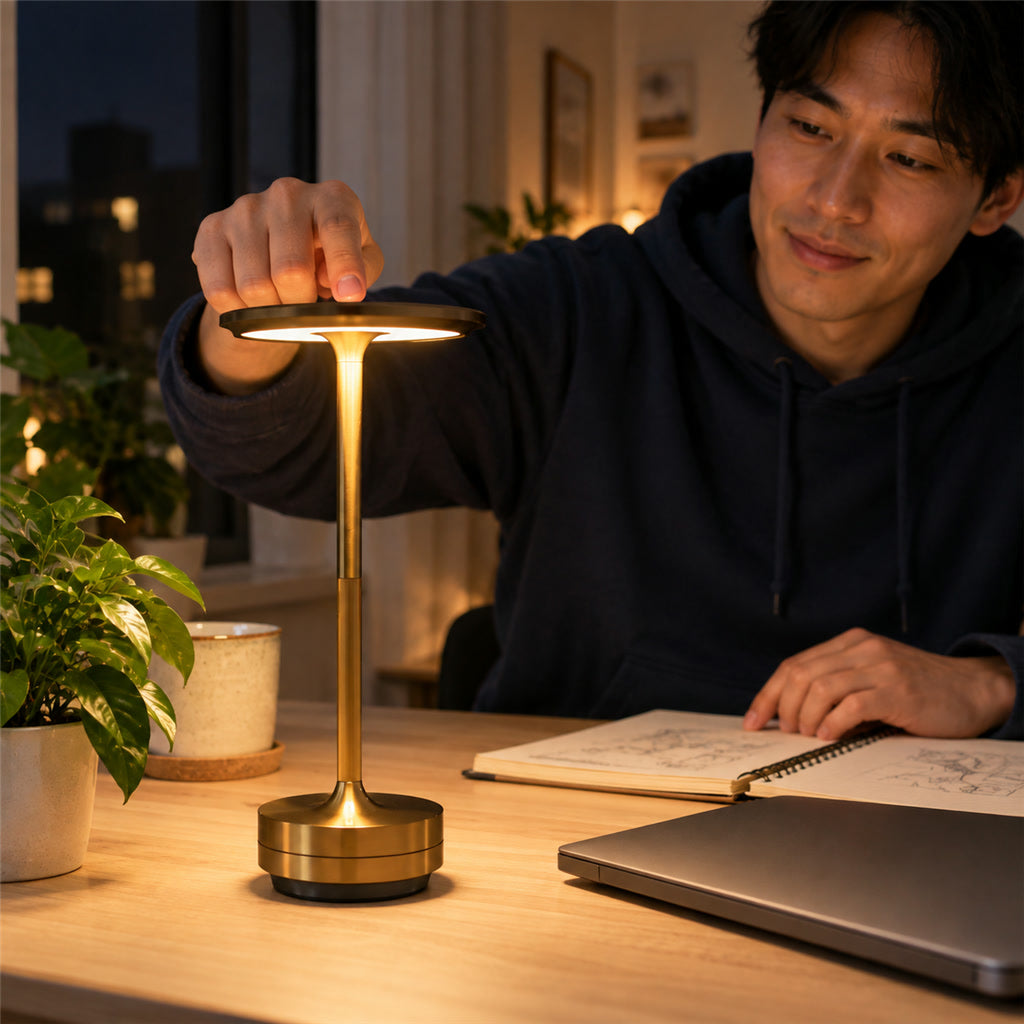 Kabellose LED-Tischlampe mit Touch-Dimmer im nordischen Stil für Schlafzimmer und Wohnzimmer – 4000-mAh-Akku, 3 Lichtfarben, Gold, Silber oder Schwarz