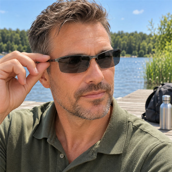 Selbsttönende polarisierte Herren-Sonnenbrille für Outdoor und Alltag – Metallrahmen, Polycarbonat-Gläser, UV400, entspiegelt, Schwarz oder Gunmetal