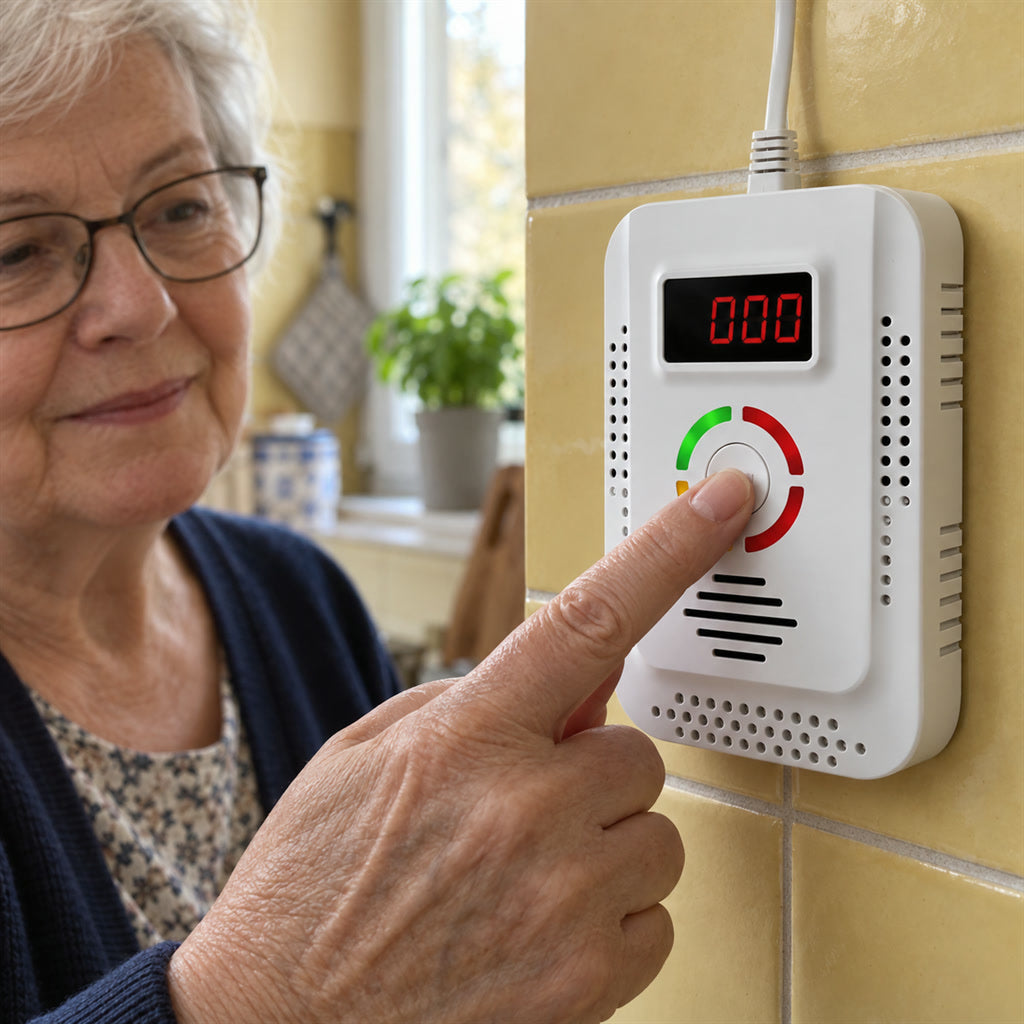Gas- und CO-Melder mit Netzkabel und Digitalanzeige zur Überwachung der Raumluft in Küche, Wohnung und Heizungsraum – Kohlenmonoxidmelder mit Alarm