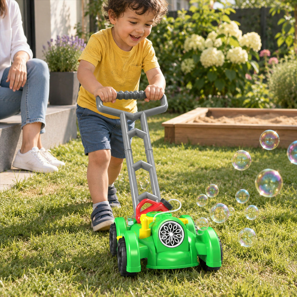 Seifenblasen-Rasenmäher als Spielzeug für Kinder im Garten und draußen – Seifenblasenmaschine in Rasenmäher- oder Panzerwagen-Form, 6 Farbvarianten