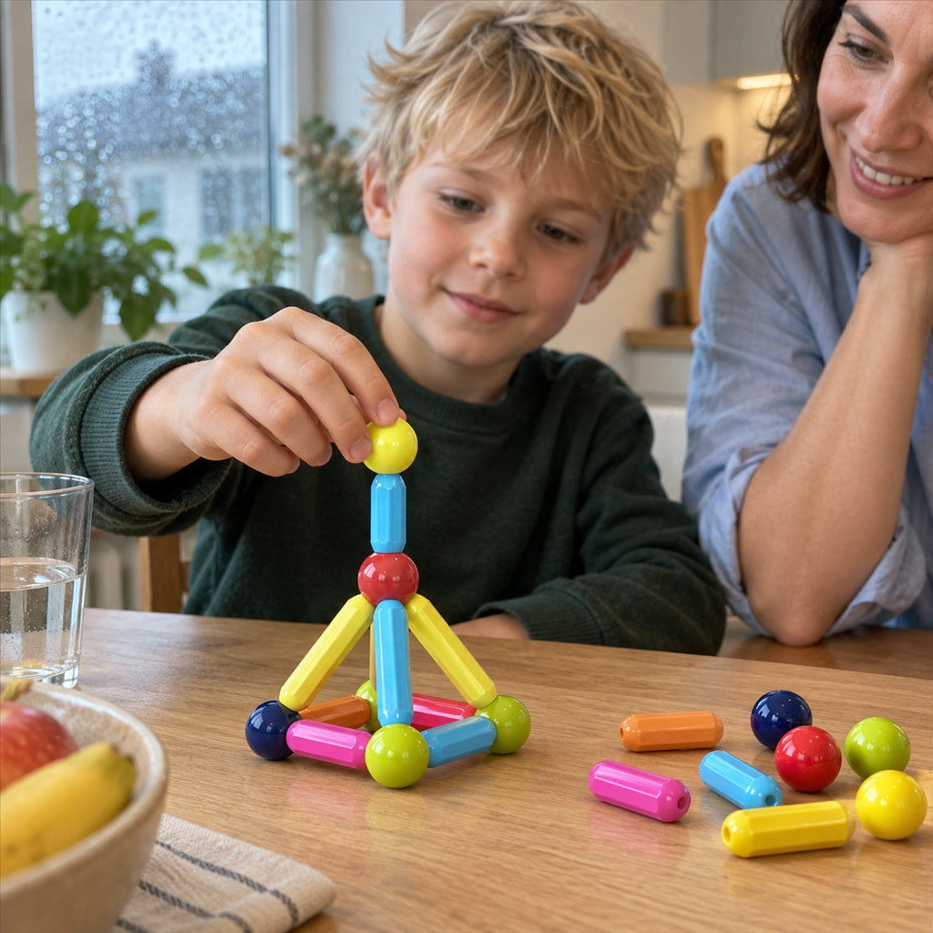 Magnetstäbe und Kugeln im 38-teiligen Set für Kinder zum Bauen von 3D-Figuren – Lernspielzeug für kreatives Bauen, bunte Bauteile, magnetisch