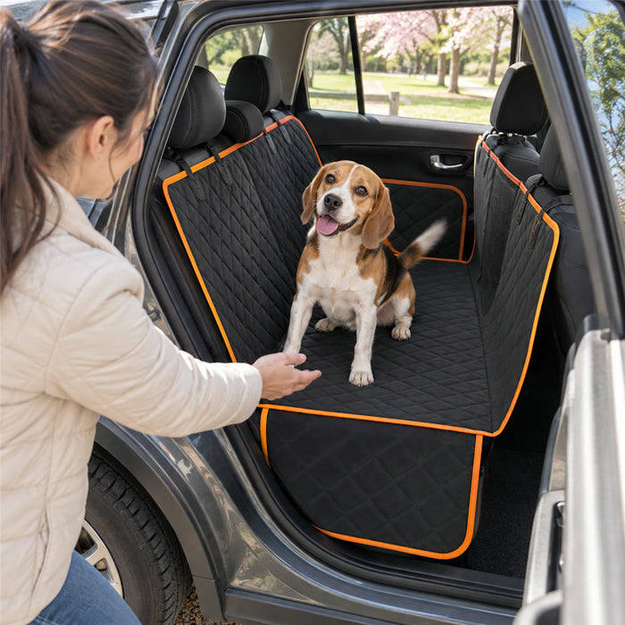 Rücksitz-Hundedecke fürs Auto mit Seitenteilen und Netzfenster, wahlweise mit fester Bodenplatte – ca. 130 cm breit, Oxfordgewebe, bis 70 kg, Schwarz