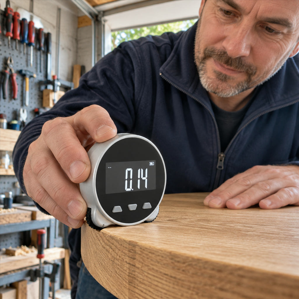 Digitales Messrad mit LCD-Display für Handwerk und Heimwerken – bis ca. 200 m, für Geraden, Kurven und Rundungen, 5 Einheiten, USB-C-Akku