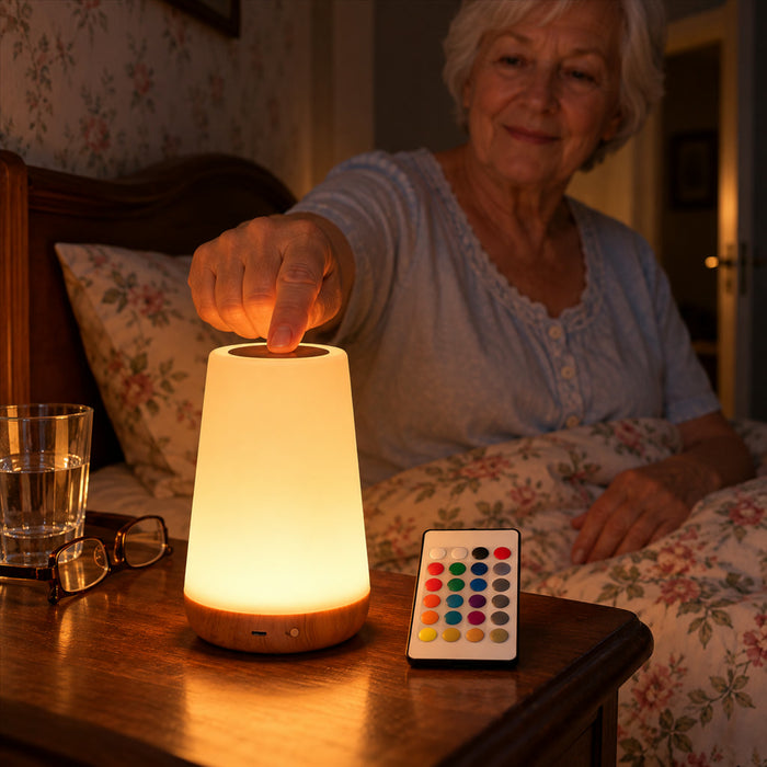 Akku-Nachtlicht mit Tippsteuerung, Farbwechsel und Fernbedienung für Schlafzimmer und Kinderzimmer – warmweiß, dimmbar, bis 10 Std., USB