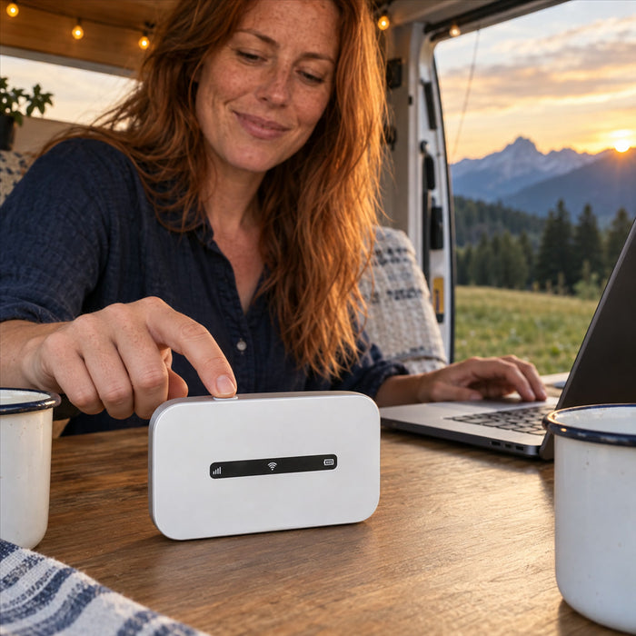 Mobiler WLAN-Hotspot mit SIM-Kartenslot für Reisen, Camping und unterwegs – bis 150 Mbit/s, 3000-mAh-Akku, bis 8 Std., USB-C, für mehrere Geräte