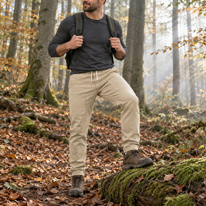 Stretch-Joggerhose für Herren mit aufgesetzten Oberschenkeltaschen für Alltag, Freizeit und Outdoor – Kordelzug, Beinbündchen, XS bis 5XL, 4 Farben