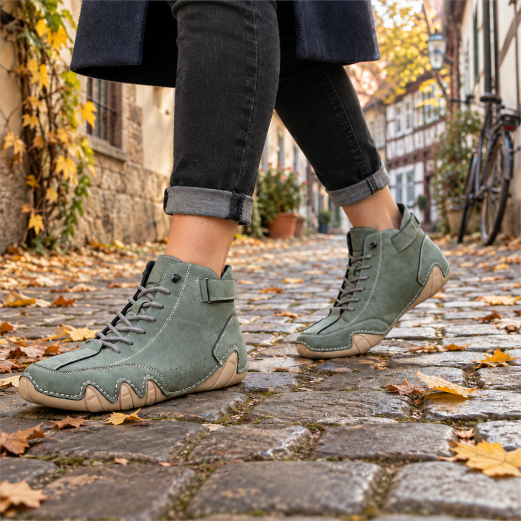 Knöchelhohe Barfußschuhe mit Schnürung und Klettriemen für Alltag, Büro und Outdoor – 4-mm-Sohle, breite Zehenbox, Wildlederoptik, 3 Farben, 7 Größen