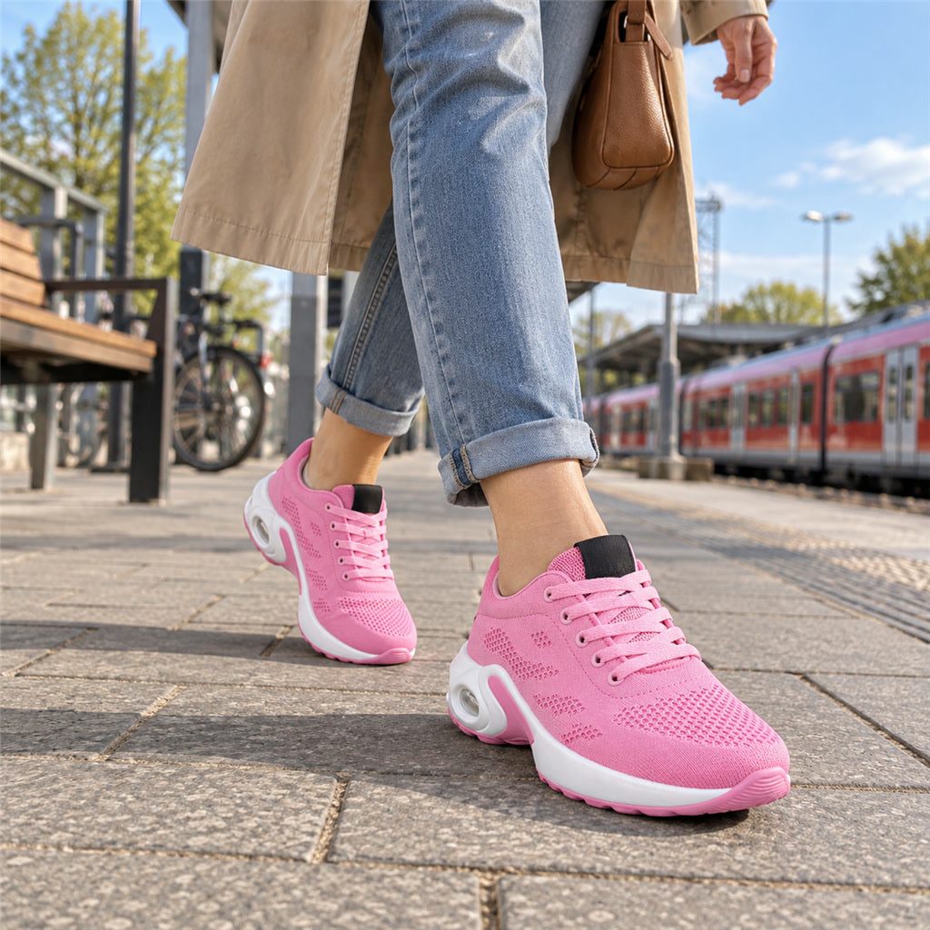 Damen-Sneaker aus Mesh mit Luftpolstersohle und breiter Zehenbox für Alltag und Beruf – atmungsaktiv, leicht, Schnürung, 4 Farben, 7 Größen