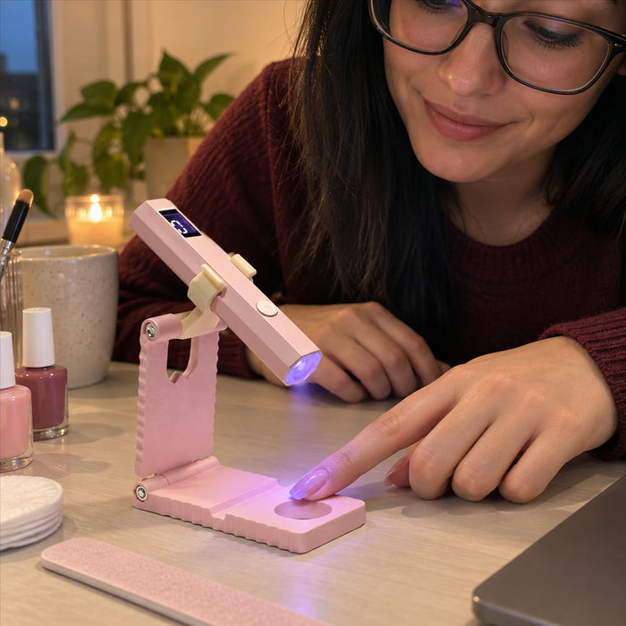 Mini-LED/UV-Nagellampe mit Akku für Gel-Nägel zu Hause und unterwegs – 20/60-s-Timer, 180 mAh, USB-C, mit Ständer, Rosa oder Weiß