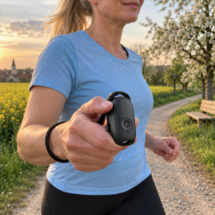 Ultraschall-Hundeabwehr mit Akku und Umhängeband für Spaziergänge, Joggen und Schulweg – 30–40 kHz, Reichweite bis 8 m, USB-C, LED-Anzeige