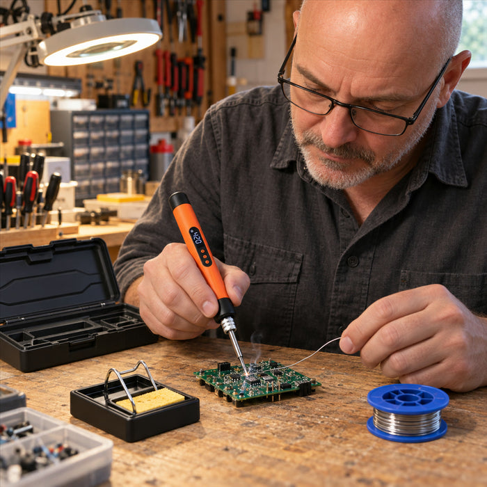 Akku-Lötkolben-Set mit Ständer und Box für Platinen, Schmuck und Reparaturen – bis 400 °C, 3 Temperaturstufen, 800 mAh, USB-C, 4 Ausführungen