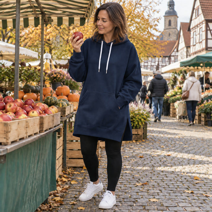 Oversized Hoodie-Kleid für Damen für Alltag, Freizeit und Zuhause – lässiges Kapuzenkleid in S bis 2XL, 9 Farben
